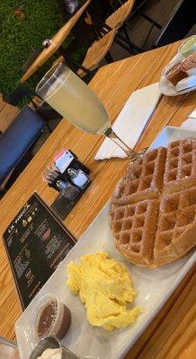 Churro Waffle and a mango mimosa