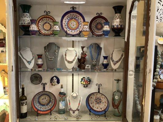 Turkish handmade pottery signed by artist, handmade jewelry