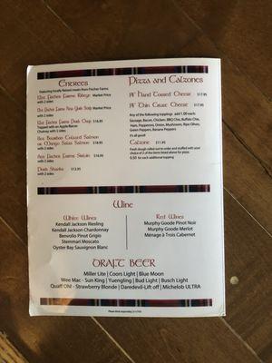 Back of menu