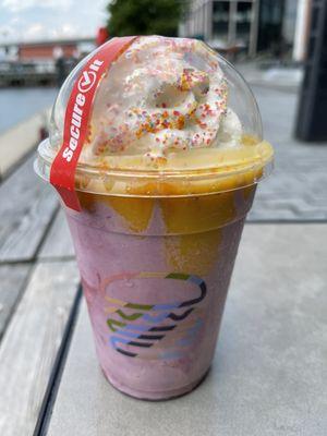 Pride Shake - Strawberry BlackBerry Frozen Custard with Mango and Passionfruit, Whipped Cream and Rainbow Sugar