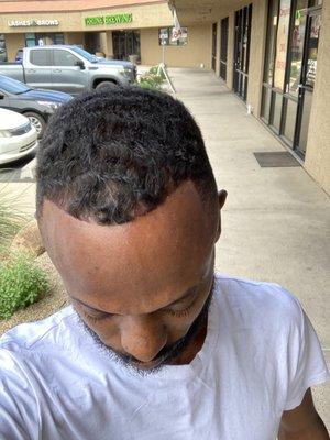 Just got out of the chair. Full haircut with beard/mustache trim. (Top view)