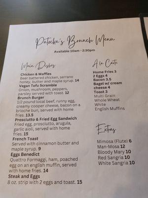 Brunch menu.