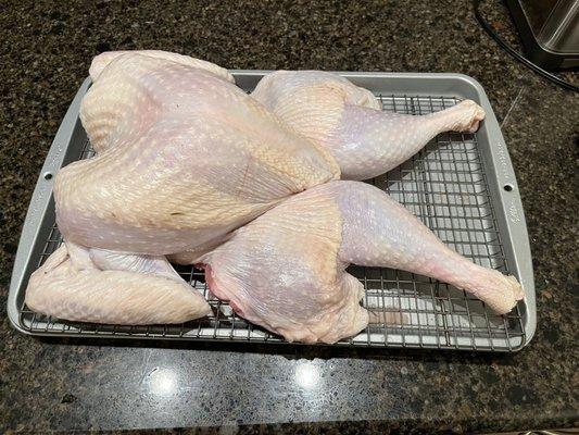 Spatchcocked, post brining.