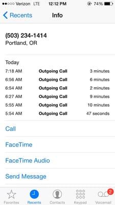 The calls I made from my phone... Not including the times my husband called on his!