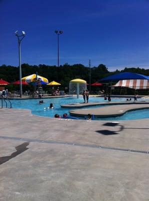 Kiddie pool next to picnic tables