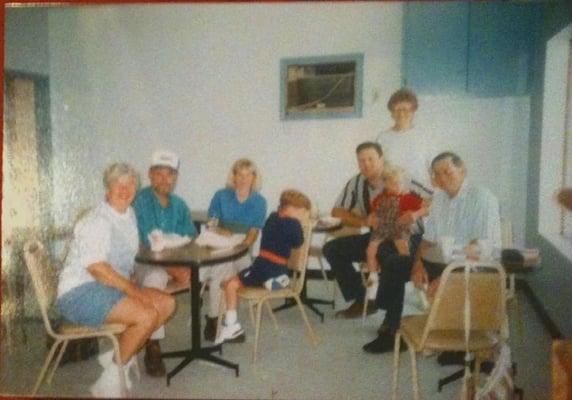 The entire family eating at Faye's. Circa 1995