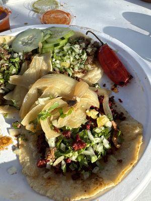 Chorizo taco in the foreground