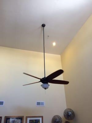 Custom color matched 10' ceiling fan extension rod and ceiling fan install