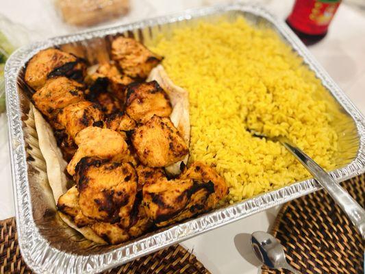 Chicken kebab and rice family tray