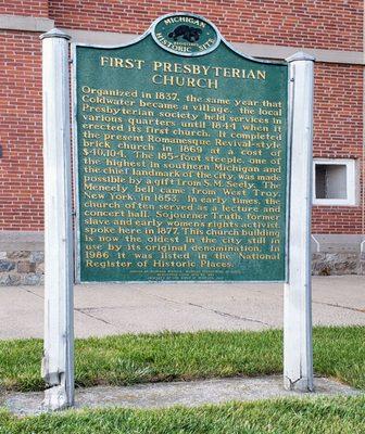 Historical Marker for Coldwater First Presbyterian Church