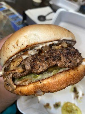 The Goomba Burger ($5.75) sautéed mushrooms, onions, Swiss, lettuce, tomato, pickles, and mayonnaise. Mushrooms not so good but still good.