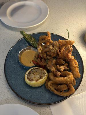 Calamari-spicy but good.