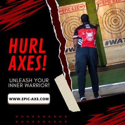 Experience the thrill of axe throwing. 
A heart-pounding adventure awaits at Epic Axe, book now to hit the bullseye of excitement!