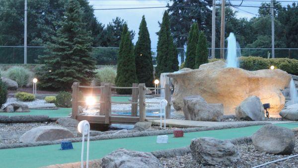 Enjoy a round of putt putt to the relaxing sound of water and background music.