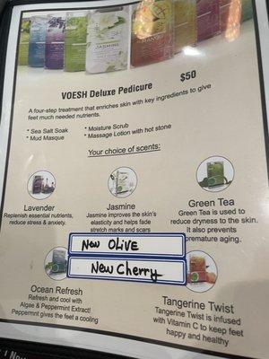 Pedicure menu