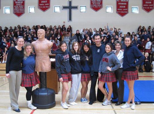 Self defense training for all girls Catholic High School.