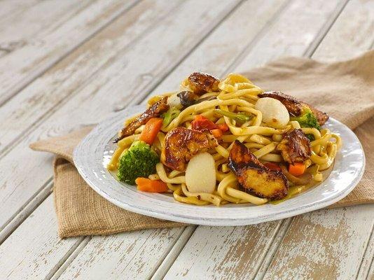 Chicken Vegetable Lo Mein 
 Lo Mein noodles stir fried with vegetables and chicken breast in a teriyaki sauce