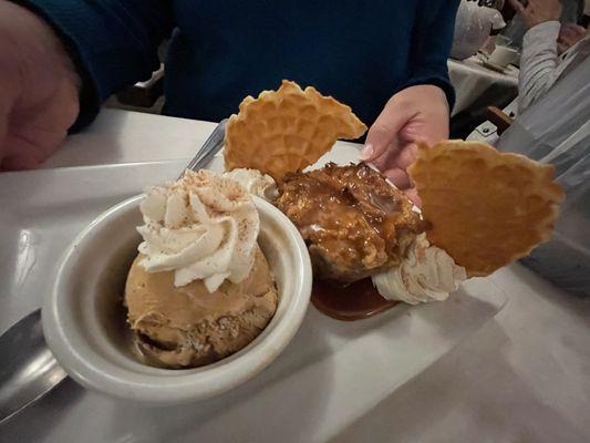 Pumpkin bread pudding and ice cream