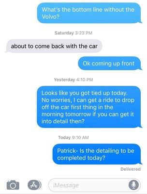 Conversation(lack of response) with Salesman Patrick