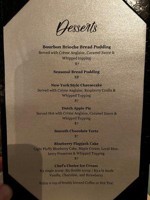 Dessert menu