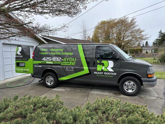 Our Ready Rooter van ready to hydro jet a customer's mainline. We were able to get it the pipe flowing back to normal!