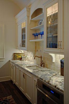 Traditional-style Butler Pantry with leaded glass cabinet doors