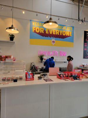 Store counter inside Chomp Chocolate.