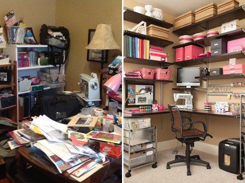 Before and after pictures of an office cleaning and organizing job we did