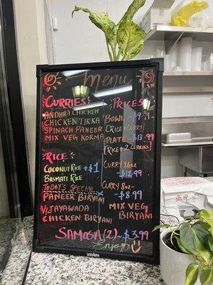 Takeout menu options