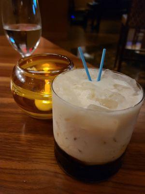 White Russian cocktail - they didn't have decaf for an espresso martini, so went this route.