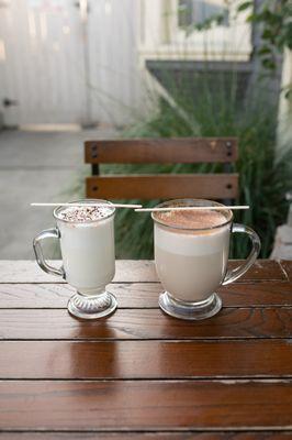 Babycinno and a Cappuccino.