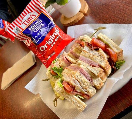 Turkey Club comes with chips and pickle! If you order this, I hope you are hungry as it's quite large!