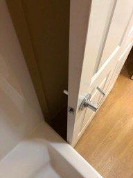 door to room with tub and toilet won't open all the way.