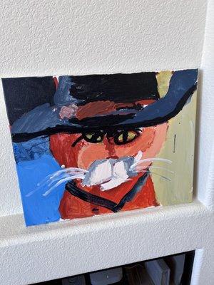 My six year old painted Puss in Boots at Spring Break Camp 2023