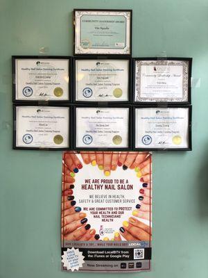 Healthy Nail Salon certifications  from the San Francisco Dept. of Environment