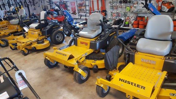 We carry a large selection of both residential and commercial Hustler zero turn mowers.