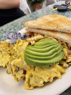 Breakfast scramble with toast