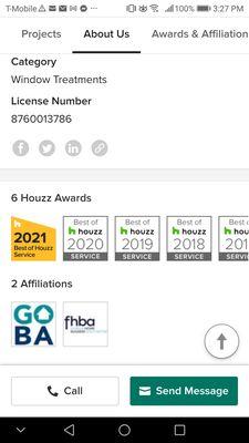 Six Houzz SERVICE Awards