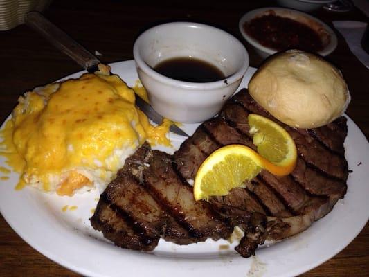 Prime rib and cheesy mashed potatoes.