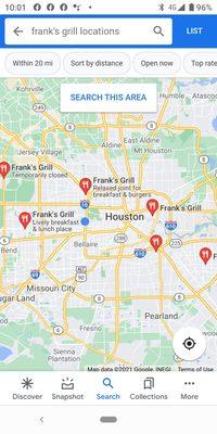 Different locations of Franks Grill