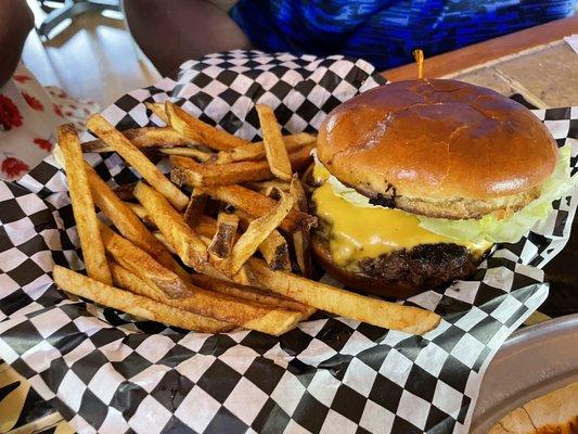 Burger and fries.