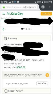 $35 dollars in saving. But I have a $300 bill from solarcity, not including my electricity bill wich is around $200!