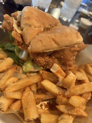 Buffalo Fried chicken sandwich. Hubby could only eat half, so it will be a nice dinner later too.