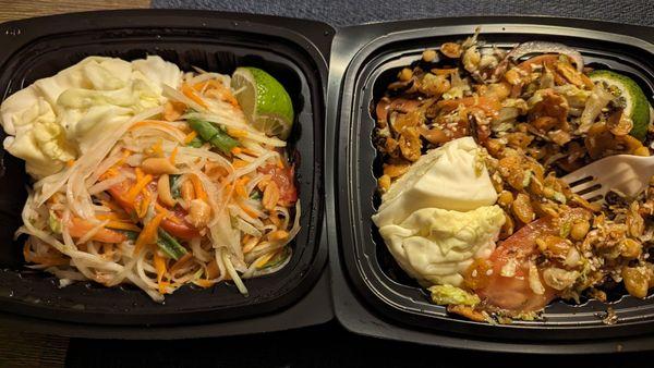 Papaya salad (left) and tea leaf salad (right). Both delicious!