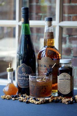 Black Walnut Old Fashioned
Finding Homes Farm local Maple Syrup | Alpine Walnut Liqeur | Black Dirt Bourbon | house pear bitters