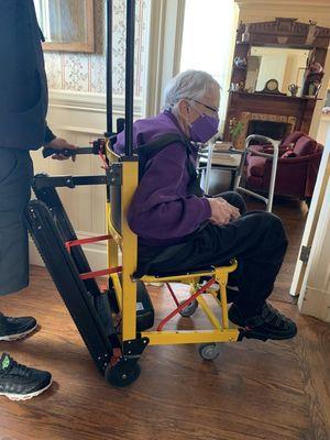 Mr. James really was impressed by the Diyarea Portable Electric Chair Track Climbing Wheelchair Assist Stair Chair..