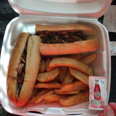 Mushroom cheesesteak ($7) + ($1.50) for fries platter. Small portion. - October 2017