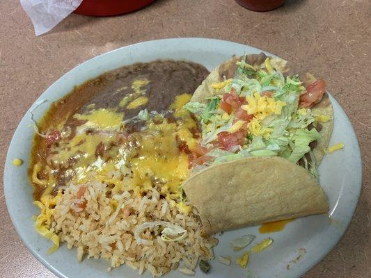 A #16, ladies plate.  Taco, chalupa, enchilada, rice & beans. Mmmn good.