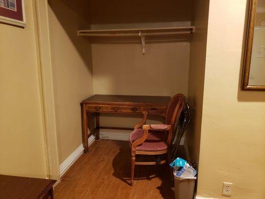 This is the closet,  no hangers or light,  chair back falls through when you sit in it