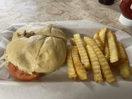 4oz Angus cheeseburger with 1/2 order fries